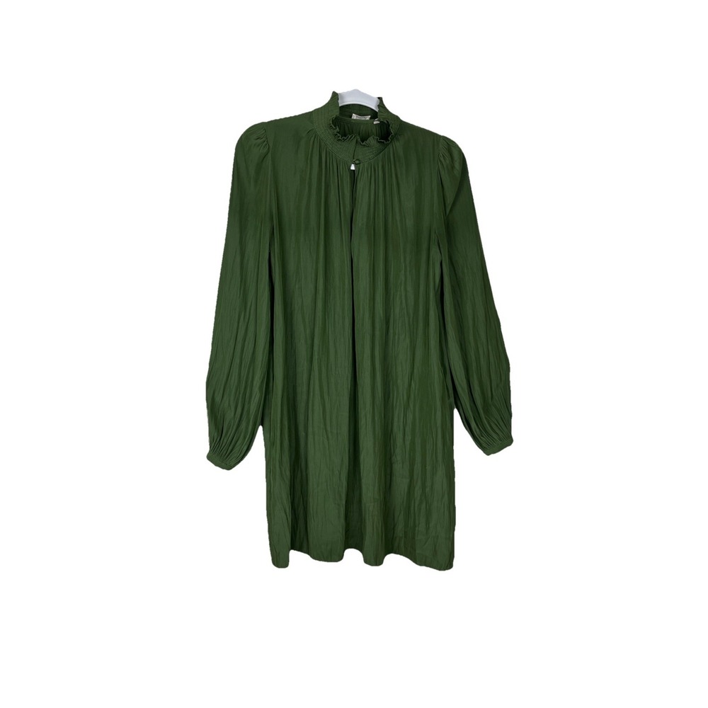 Aritzia Wilfred Garlyn Green Dress Crepe Smock Neck Button Womens Size Small